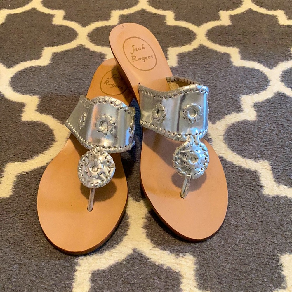 Jack Rogers Silver Woven Wedge Sandals